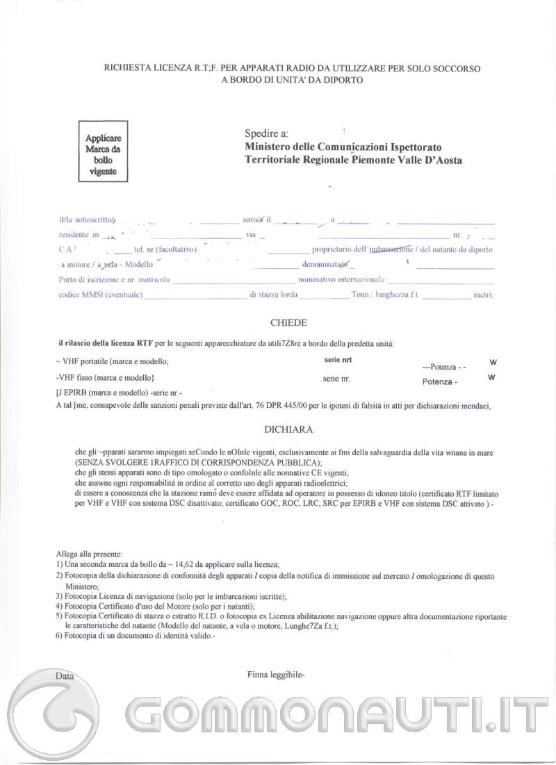 Schema domanda licenza di pesca