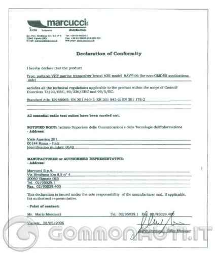 Info certificato omologazione
