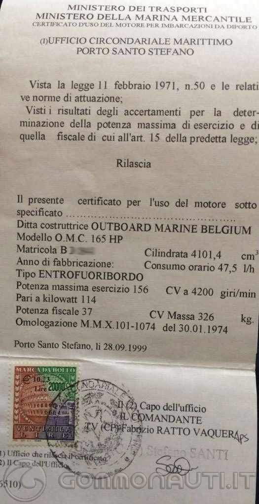 [Gobbi 570 (o 19) cabin] come e dove trovare una copia del documento o certificato di conformit�