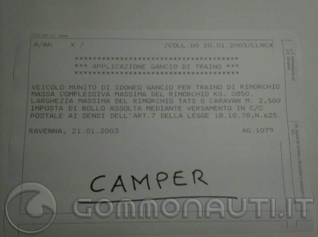 CARRELLO OMOLOGATO TRASPORTO COSE [RIMORCHIO MUNITO DI TARGATA E LIBRETTO ]